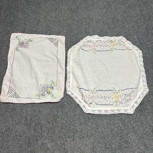 Vintage Needlepoint Cross-stitch Linens Doily Set Of 2‎ Floral